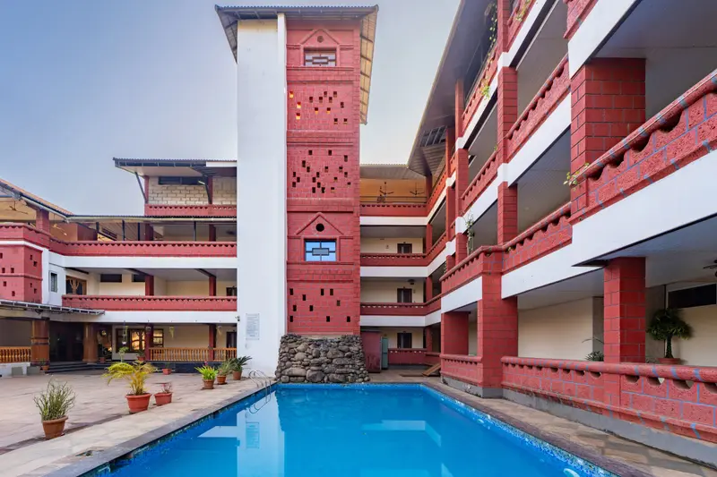 The resort tower and swimming pool