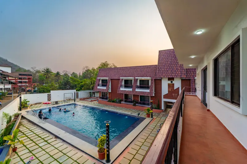 The pool seen from a balcony