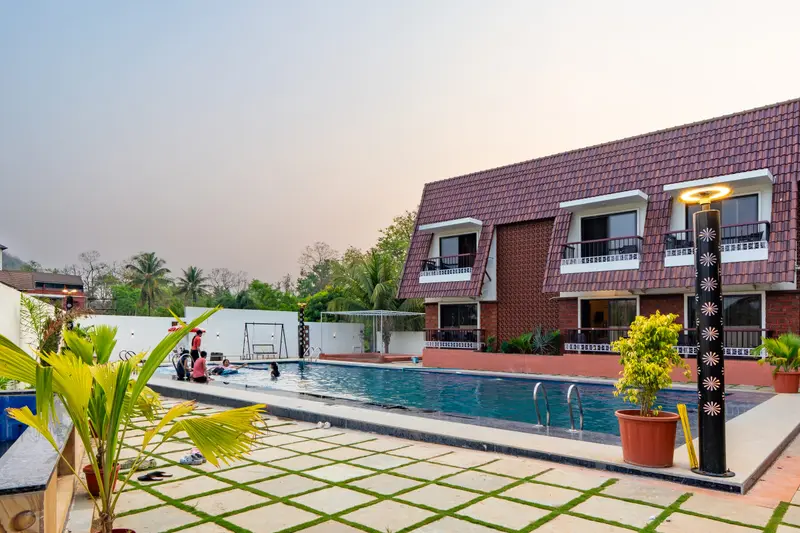 The pool deck in the evening